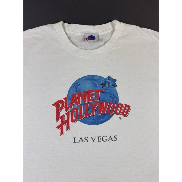 Vintage 90s Planet Hollywood Las Vegas Promo White Shirt Fit 2XL Art Logo - Picture 3 of 10